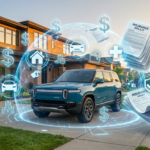 Family SUV protected by digital insurance shield representing affordable car insurance savings in the USA
